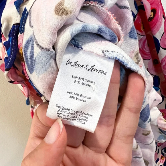 For Love & Lemons Colorful Floral Rose Print Romantic V Neck Ruffled Maxi Dress - Picture 13 of 13